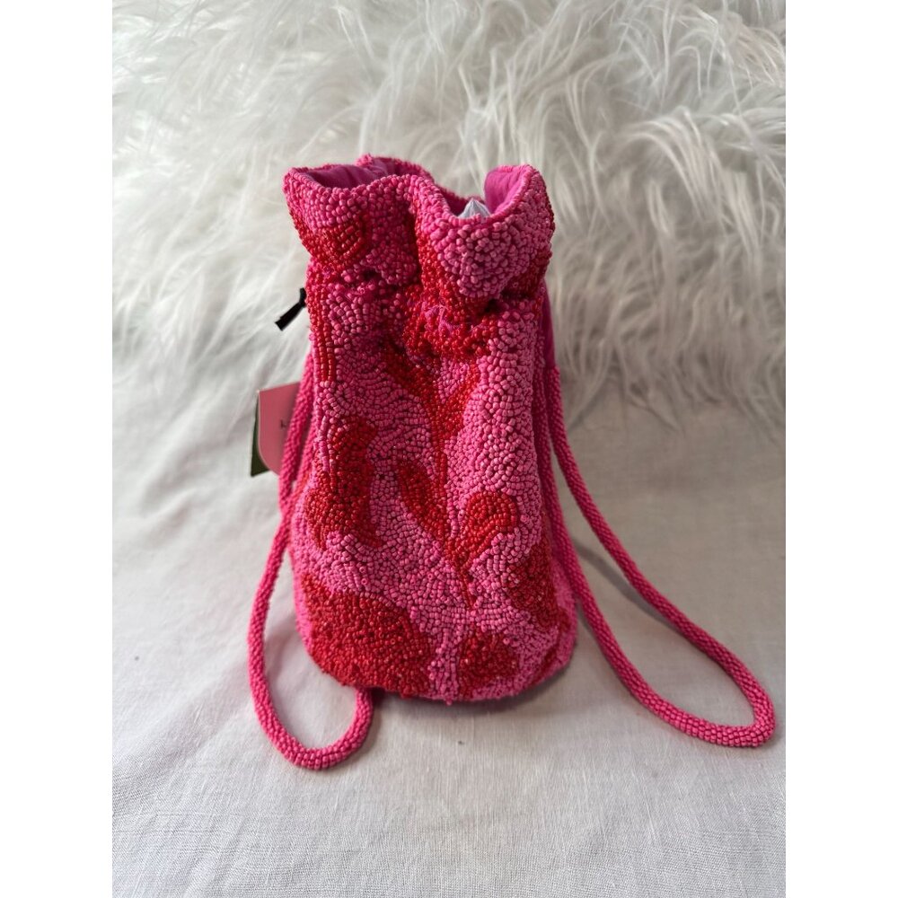 Kate Spade x Target Beaded Classic Rose Pink and Red Drawstring Bucket Bag - Picture 6 of 9